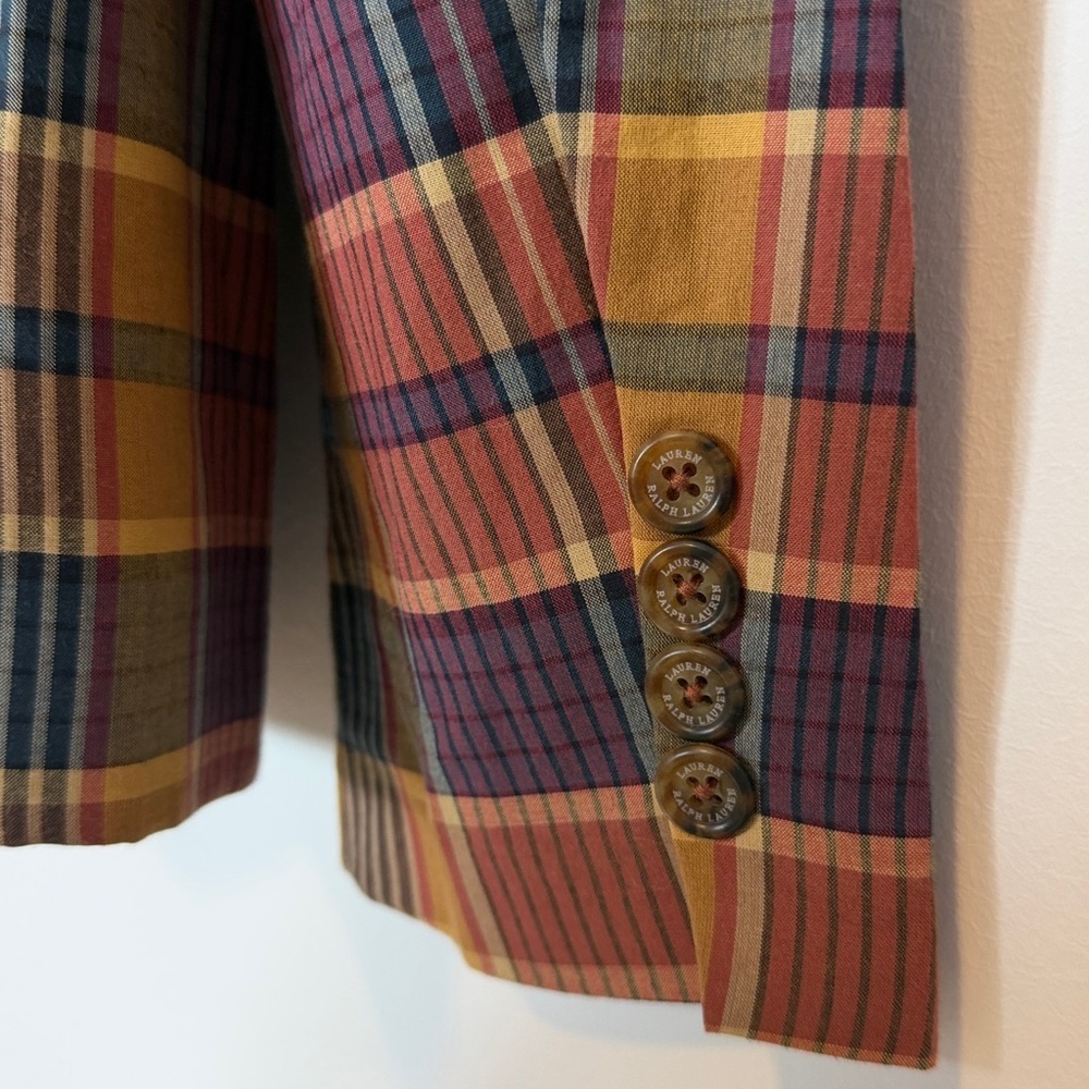 NWT Lauren Ralph Lauren Cotton Madras Blazer - Picture 9 of 11